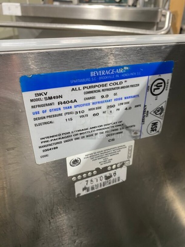 Beverage Air Single Side Access Milk Cooler! Stainless Steel! On Casters! Model: SM49N SN: 7510636 115V 60HZ 1 Phase - Image 6 of 7