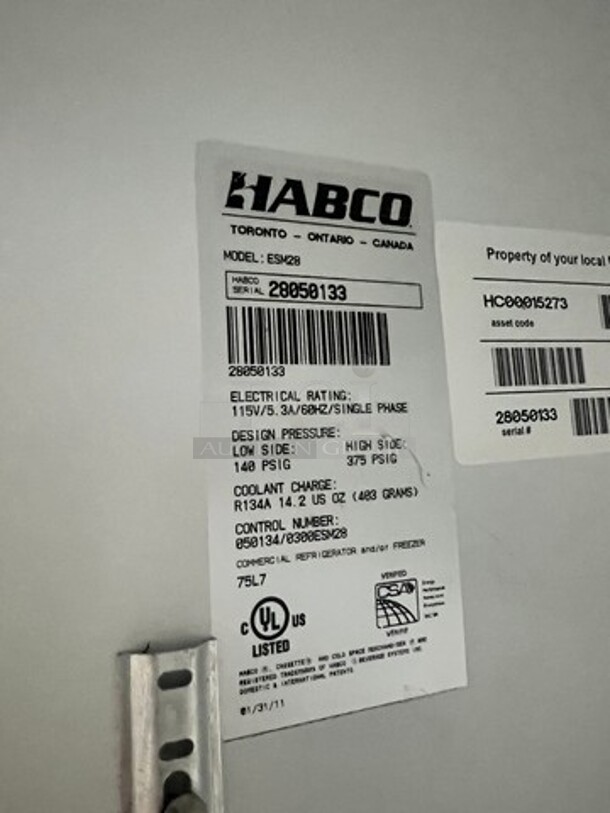 Habco Commercial Single Door Reach In Cooler! With View Through Door!  Model: ESM28 SN: 28050133 115V 60HZ 1 Phase - Image 8 of 9