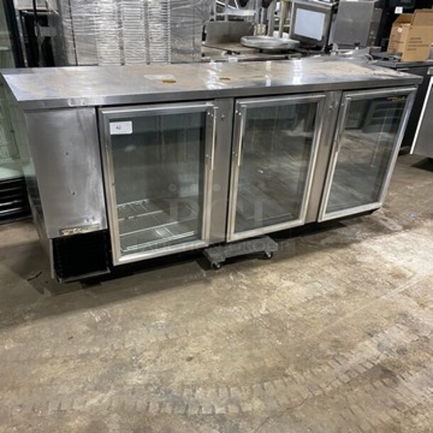 True Commercial 3 Door Back Bar Cooler! With View Through Doors! Poly Coated Racks! Model: TBB4G SN: 1204071 115V 60HZ 1 Phase