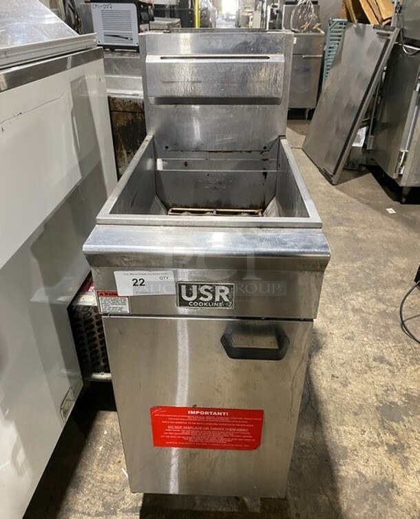 USR Cookline Stainless Steel Commercial Floor Style Natural Gas Powered Deep Fat Fryer! On Commercial Casters!