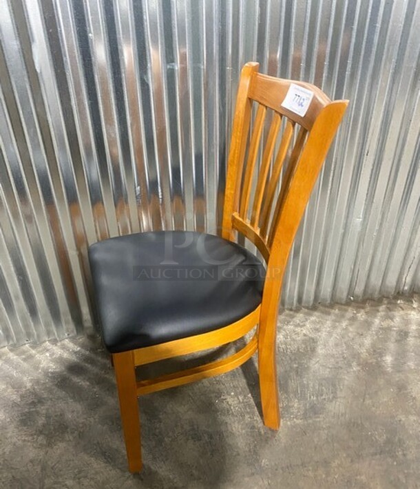 NEW! Vertical Slant Back Wood Chair With Black Vinyl Seat! 2x Your Bid! - Image 2 of 7