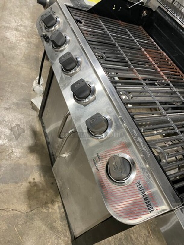 AWESOME! Char Broil Gas Powered Outdoor 6 Burner BBQ Grill! With Left Side Single Burner! Right Side Table! Hinged Lid! With Cabinet Storage Space Underneath! - Image 8 of 10