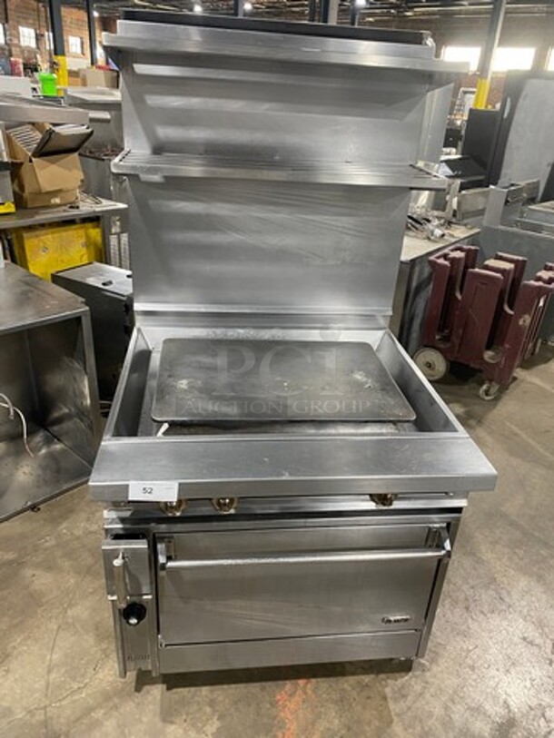 WOW! Jade Range Commercial Natural Gas Powered Plancha Flat Grill! With Raised Back Splash With Double Overhead Shelf! With Oven Underneath! All Stainless Steel! On Casters! - Image 1 of 11