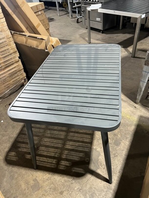 Brand New In The Box! DT All Alluminum Dark Gray Slats Dining Table! 30" By 48" With Legs! Perfect For Outdoors!  - Image 3 of 8