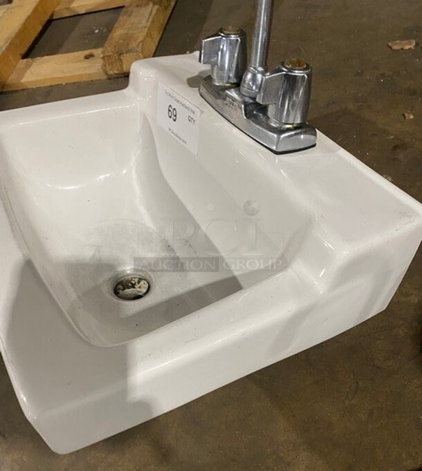 Single Bay Wall Mount Sink With Faucet and Handles! - Image 2 of 7