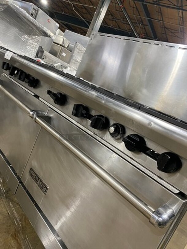 American Range Commercial Natural Gas Powered 10 Burner Stove! With Raised Back Splash! With 2 Full Size Oven Underneath! Metal Oven Racks! All Stainless Steel! On Casters! - Image 9 of 10