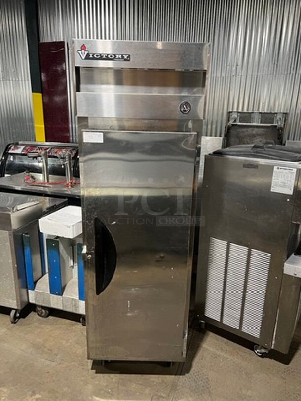 Victory Commercial Single Door Reach In Freezer! With Poly Coated Racks! All Stainless Steel! On Casters! Model: VF1 SN: C1083393 115V 60HZ 1 Phase