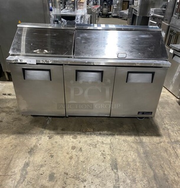 True Commercial Refrigerated Sandwich Prep Table! With 3 Door Storage Space Underneath! Poly Coated Racks! All Stainless Steel! On Casters! Model: TSSU7218 SN: 14477571 115V 60HZ 1 Phase - Image 1 of 9