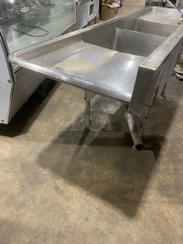 Commercial 2 Compartment Dish Washing Sink! With Dual Side Drain Board! With Back Splash! All Stainless Steel! On Legs! - Image 3 of 10