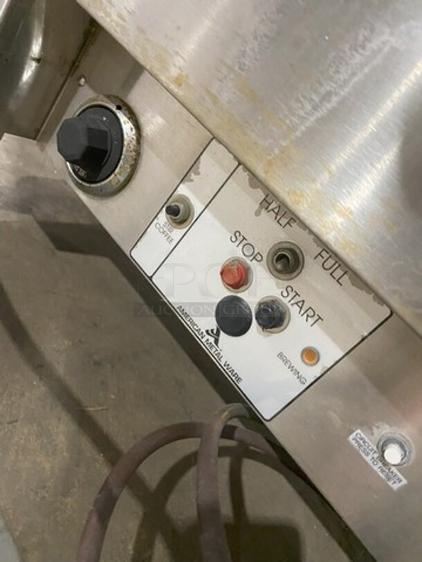 American Metal Ware All Stainless Steel Dual Coffee Brewer! With Hot Water Line! On Legs! Model 8103E Serial 106166! 120/208V 1 Phase!  - Image 3 of 11