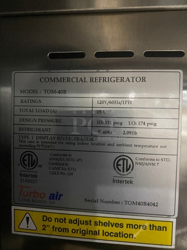 Turbo Air Commercial Refrigerated Open Grab-N-Go Case Merchandiser! With Clear Sides! Stainless Steel Body! Model: TOM40B SN: TOM40B4042 120V 60HZ 1 Phase - Image 6 of 9