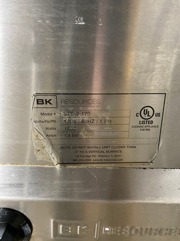 BK Resources Commercial Electric Powered 3 Well Steam Table! With Sneeze Guard! With Storage Space Underneath! All Stainless Steel! On Legs! Model: STE3120 120V 60HZ 1 Phase - Image 8 of 9