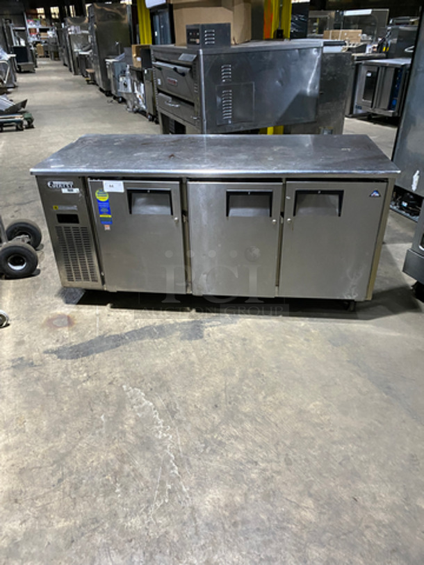 SWEET! Everest Commercial 3 Door Lowboy/Worktop Freezer! With Poly Coated Racks! All Stainless Steel! On Casters! Model: ETF3 115V 60HZ 1 Phase