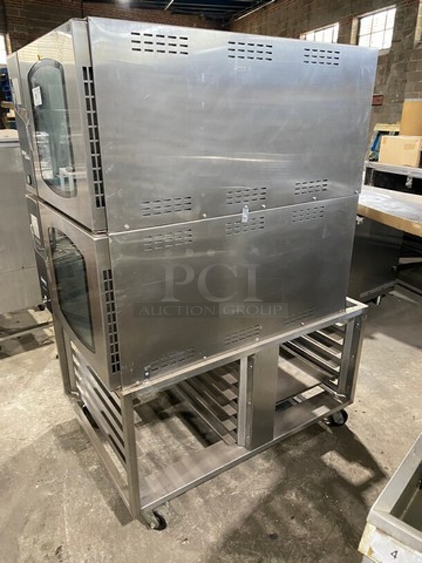 SUPER! Belshaw Adamatic Commercial Electric Powered Double Deck Combi Oven! With View Through Doors! With Pan Racks Underneath! All Stainless Steel! On Casters! 2x Your Bid Makes One Unit! Model: FG189UZ84 SN: 2000003710FA032620 208/220V 60HZ 3 Phase - Image 2 of 9