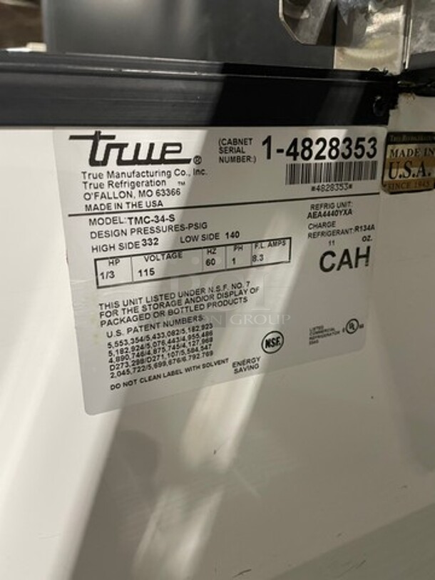 True All Stainless Steel Refrigerated Milk Cooler/Open Showcase! Model TMC34S Serial 14828353! 115V 1 Phase! On Commercial Casters!  - Image 6 of 7