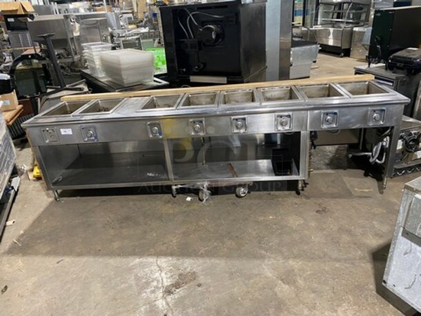 NICE! Wells Commercial Electric Powered 8 Well Steam Table! With Storage Space Underneath! All Stainless Steel With Wooden Outline! Model: HWSMP6D SN: BITTD1109A0164 208V 60HZ 1 Phase - Image 1 of 11