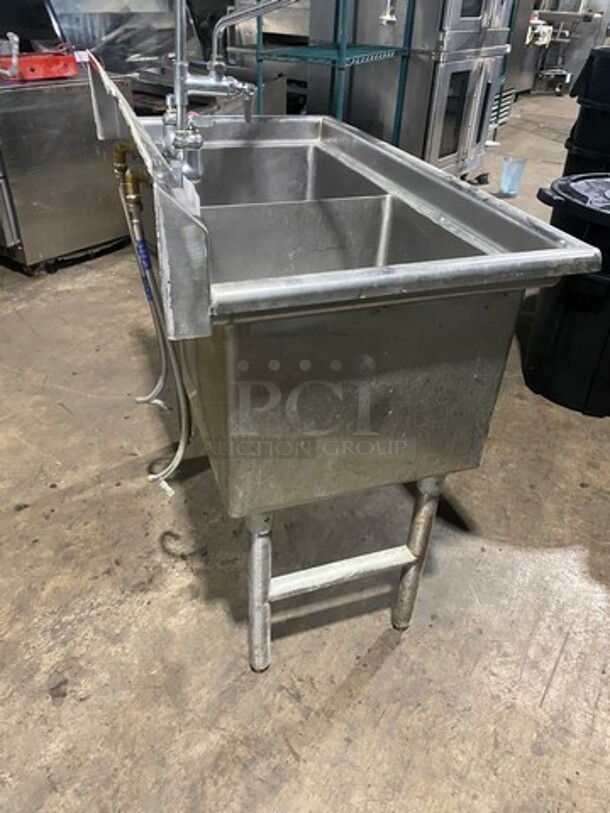 Advance Tabco Solid Stainless Steel Commercial 2 Compartment Dish Washing Sink! With Back Splash! With Jet Assembly Spray! On Legs! - Image 4 of 10