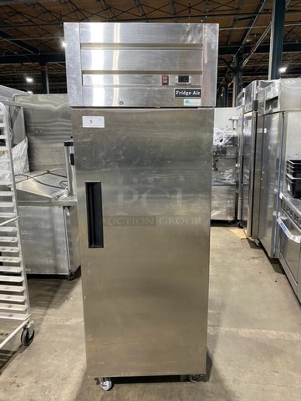 Fridge Air Commercial Single Door Reach In Refrigerator! All Stainless Steel! On Casters! Model: D28AF 115V 60HZ 1 Phase - Image 1 of 10