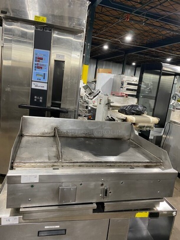 Woodstone Commercial Countertop Natural Gas Powered Flat Griddle! With Split Top! With Back & Side Splashes! All Stainless Steel! On Legs! - Image 1 of 9