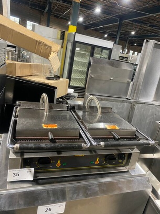Equipex Commercial Electric Powered Countertop Dual Panini Press! With Ribbed Press! All Stainless Steel! Model: MAJESTIC SN: CA6092068 208/240V 60HZ 1 Phase - Image 1 of 8