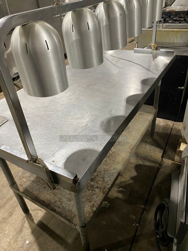 AMAZING! All Stainless Steel Commercial Work/Prep Table! With 6 Food Warming Lamps Underneath! With Can Opener Attachment! With Underneath Storage Space! On Legs! - Image 4 of 9