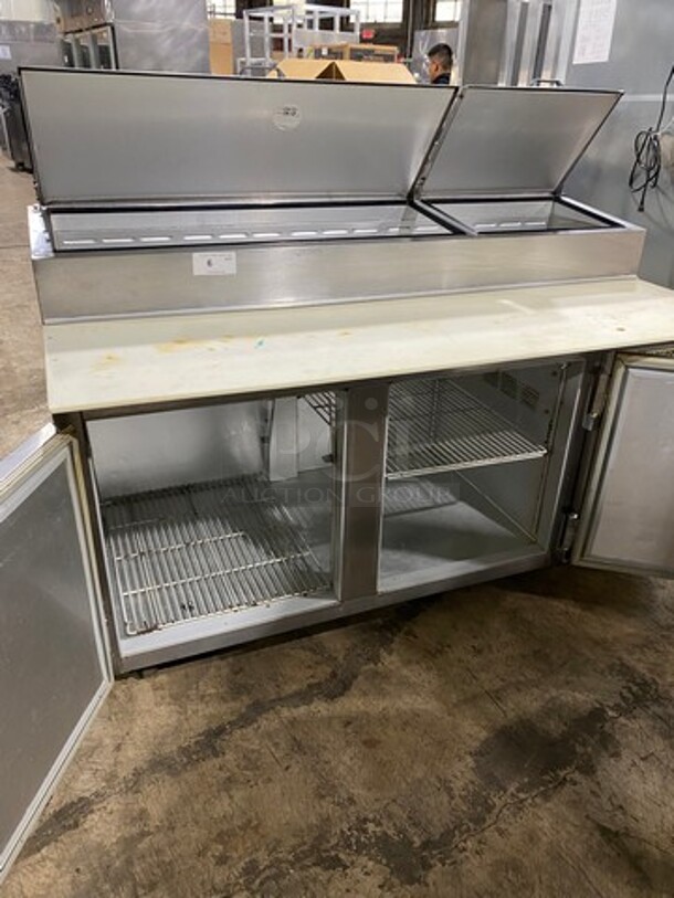 Beverage Air Commercial Refrigerated Pizza Prep Table! With Commercial Cutting Board! With 2 Door Underneath Storage Space! All Stainless Steel! Model: DP67 SN: 7302646 115V 60HZ 1 Phase - Image 5 of 10