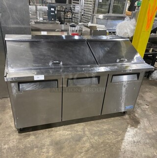Turbo Air Commercial Refrigerated Mega Top Sandwich Prep Table! With 3 Door Storage Space Underneath! Poly Coated Racks! All Stainless Steel! On Casters! Model: MST7230 SN: 30MM7T611061 115V 