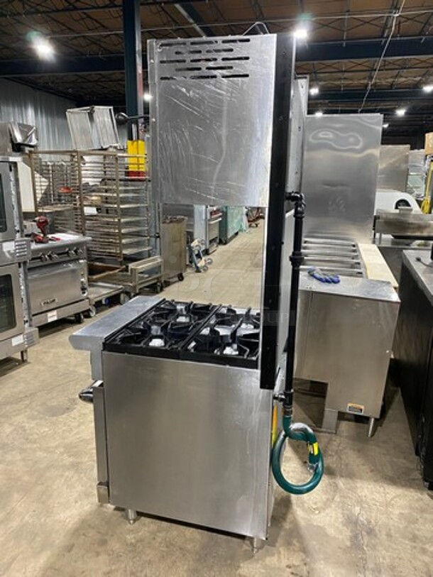 American Range Commercial Natural Gas Powered 4 Burner Stove! With Raised Back Splash And American Range Salamander! With Oven Underneath! All Stainless Steel! On Legs! - Image 3 of 9