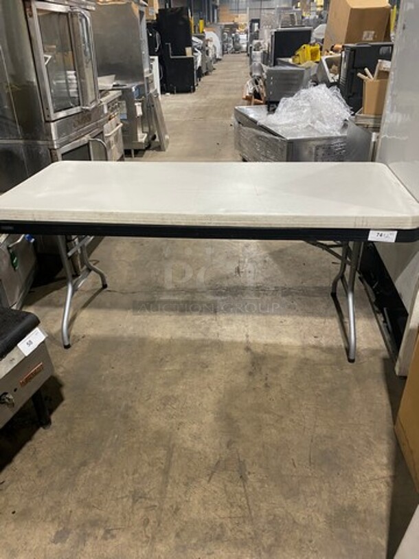 Black And White Rectangular Folding Table! With Foldable Metal Legs! 2x Your Bid!