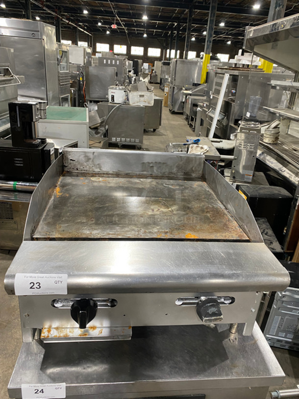 Commercial Countertop Natural Gas Powered Flat Top Griddle! With Side And Back Splashes! All Stainless Steel On Legs!