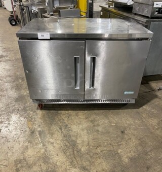Edesa Commercial 2 Door Lowboy/Worktop Cooler! With Poly Coated Racks! All Stainless Steel! On Casters! Model: EDUR48 SN: 11020131M 115V 60HZ 1 Phase