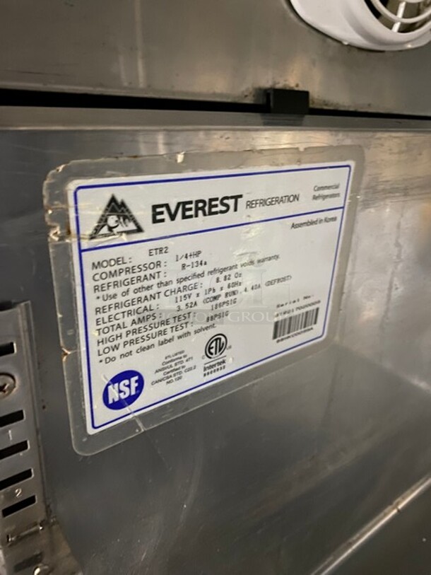 Everest Commercial 2 Door Lowboy/ Worktop Cooler! All Stainless Steel! On Casters! Model: ETR2  - Image 7 of 8