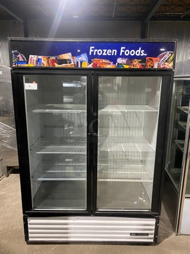 True 2 Door Reach In Freezer Merchandiser! With View Through Doors! With Poly Coated Racks! Model: GDM49F SN: 14001566 115/208/230V 60HZ 1 Phase