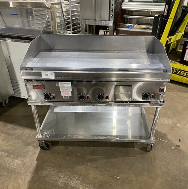 Lang Commercial Countertop Natural Gas Powered Mirror Shine Polish Top Flat Top Griddle! With Back And Side Splashes! All Stainless Steel! - Image 1 of 10