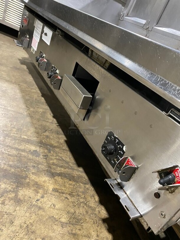 Lang Commercial Countertop Natural Gas Powered Mirror Shine Flat Top Griddle! With Thermostatic Controls! Built In Hood! With Back And Side Splashes! All Stainless Steel! On Legs! MODEL 248SCHENSH SN:GT2480218A2013 - Image 8 of 8