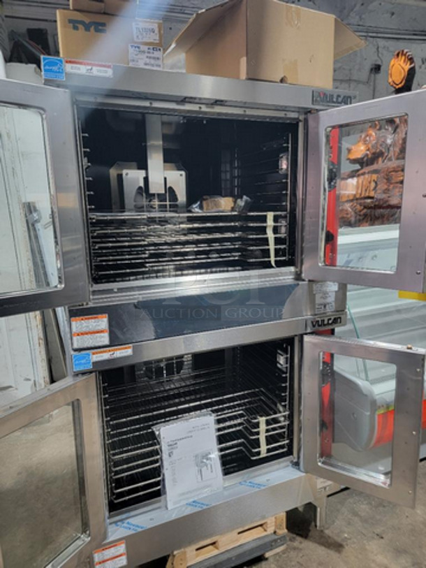 BRAND NEW! OUT OF THE BOX! LATE MODEL! 2022 Vulcan Commercial Natural Gas Powered Double Deck Convection Oven! With View Through Doors! Metal Oven Racks! All Stainless Steel! On Legs! 2x Your Bid Makes One Unit! Model: VC4GD11D150K SN: 482005457 - Image 2 of 5