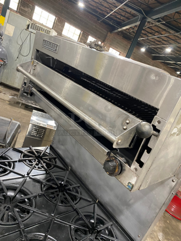 WOW! Garland Commercial Natural Gas Powered 6 Burner Stove! With Oven Underneath! Metal Oven Racks! With Raised Backsplash! With Salamander! All Stainless Steel! On Legs! - Image 8 of 10