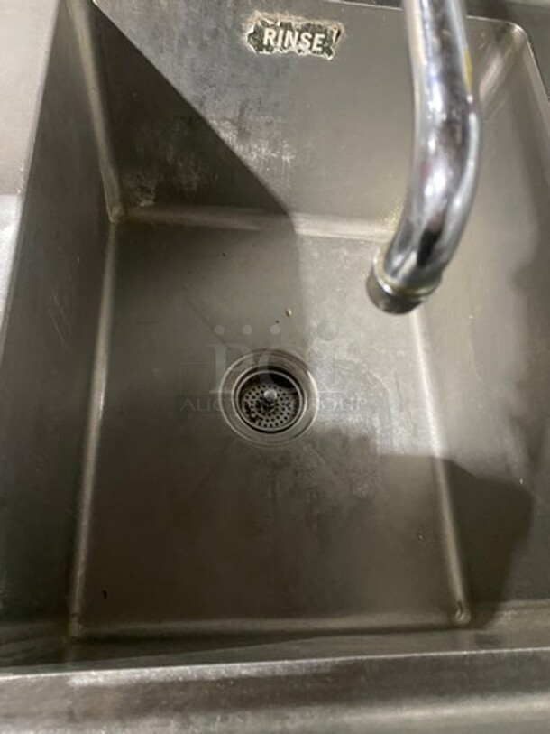 WOW ! SSP All Stainless Steel HEAVY GAGE Commercial 3 Compartment Dish Washing Sink! With Dual Side Drain Board! With Faucet And Handles! With Back Splash! All Stainless Steel! On Legs! - Image 12 of 12