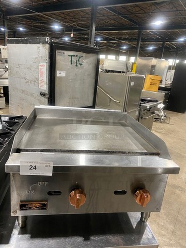 Copper Beech Commercial Countertop Natural Gas Powered Flat Top Griddle! With Back And Side Splashes! All Stainless Steel! On Legs! Model: CBMG24 SN: 181235131