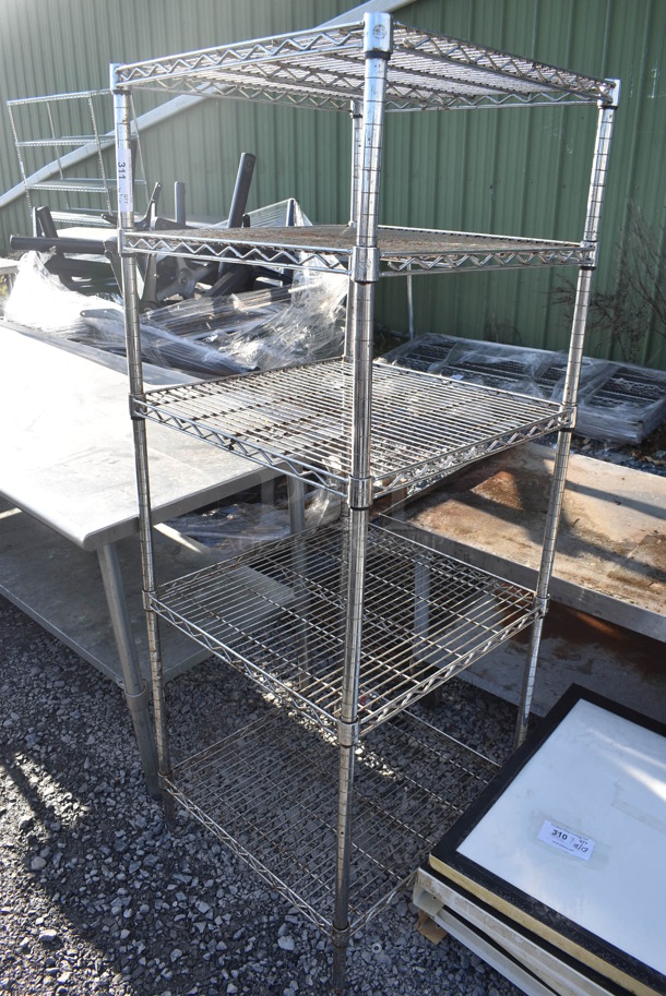 Chrome Finish 5 Tier Wire Shelving Unit. BUYER MUST DISMANTLE. PCI CANNOT DISMANTLE FOR SHIPPING. PLEASE CONSIDER FREIGHT CHARGES. 24x24x65 - Image 1 of 3
