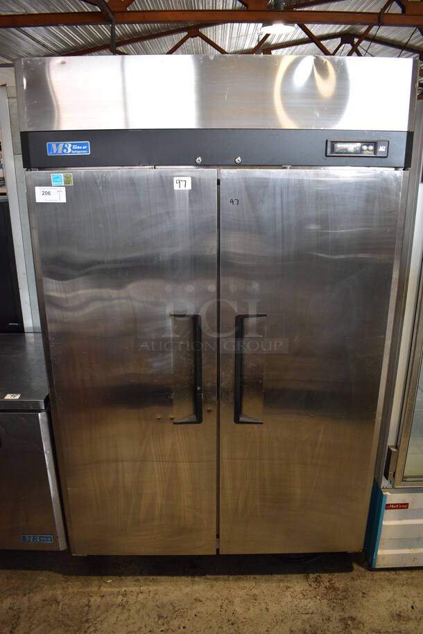 Turbo Air Model M3R47-2 Stainless Steel Commercial 2 Door Reach In Cooler w/ Poly Coated Racks on Commercial Casters. 115 Volts, 1 Phase. 52x31x83. Tested and Powers On But Does Not Get Cold
