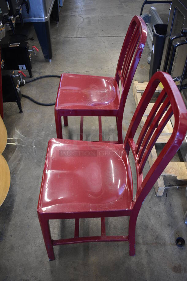 2 Red Metal Dining Chairs. 14x16x33.5. 2 Times Your Bid!