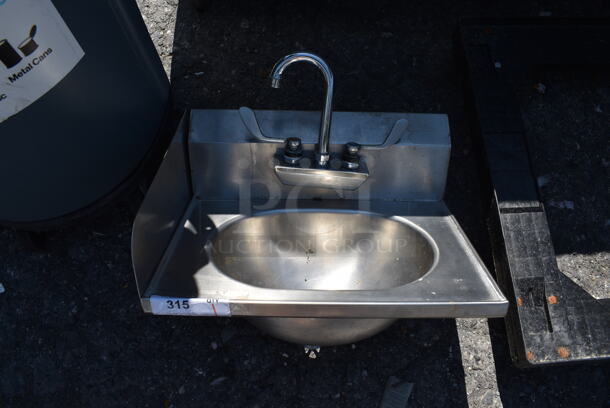 Stainless Steel Single Bay Wall Mount Sink w/ Faucet and Handles. 19x15x23