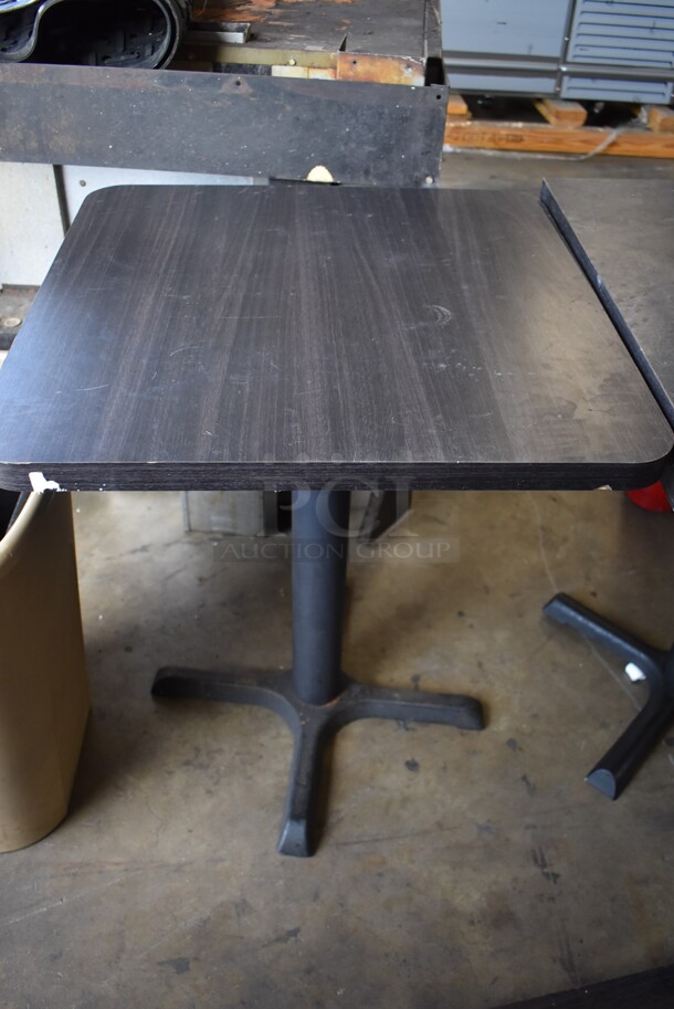 2 Dark Wood Pattern Tabletops on Black Metal Table Base. 24x24x29. 2 Times Your Bid!