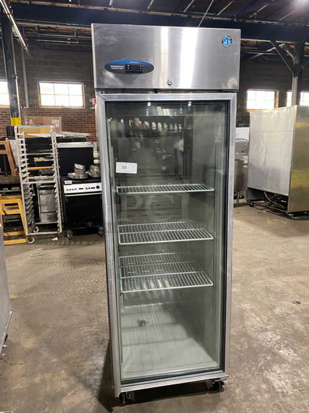 NICE! Hoshizaki Commercial Single Door Reach In Cooler Merchandiser! With View Through Door! Poly Coated Racks! All Stainless Steel! On Casters! Model: CR1BFG SN: D60268E 115V 60HZ 1 Phase