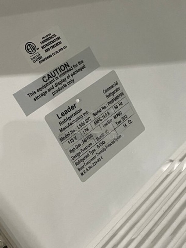 2013 Leader Commercial 4 Door Reach In Cooler Merchandiser! With View Through Doors! Poly Coated Racks! All Stainless Steel! Model: LS96 SN: PW05M0706 115V 60HZ 1 Phase - Image 7 of 8