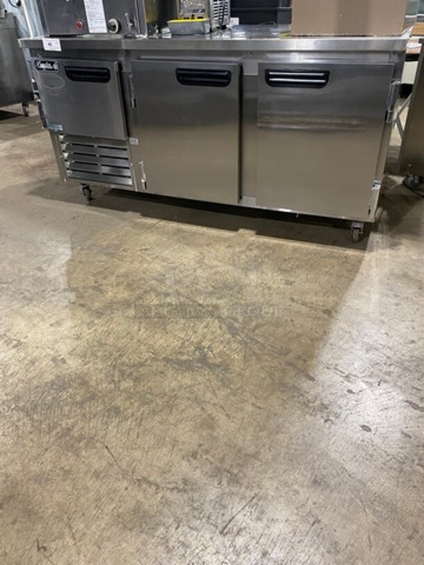 Leader Commercial 3 Door Under The Counter/ Work Top Cooler! With Poly Coated Racks! All Stainless Steel! On Casters! Model: LB72S/C SN: GA09M1922 115V 60HZ 1 Phase