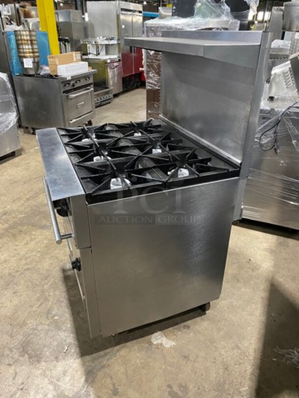 Vulcan Commercial Natural Gas Powered 6 Burner Stove! With Raised Back Splash And Salamander Shelf! With Oven Underneath! All Stainless Steel! Model: 36S6BN SN: 481938247 - Image 3 of 9