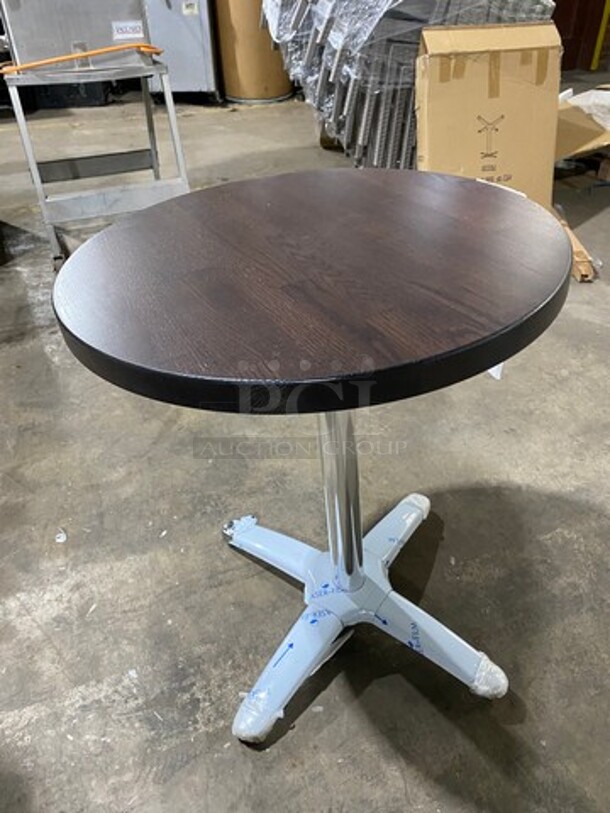 Brand New! Red Oak 24 Inch Round 1.5" Thick BUTCHER BLOCK Style Dining Table! Walnut Finish! With Polished Base!  - Image 2 of 10