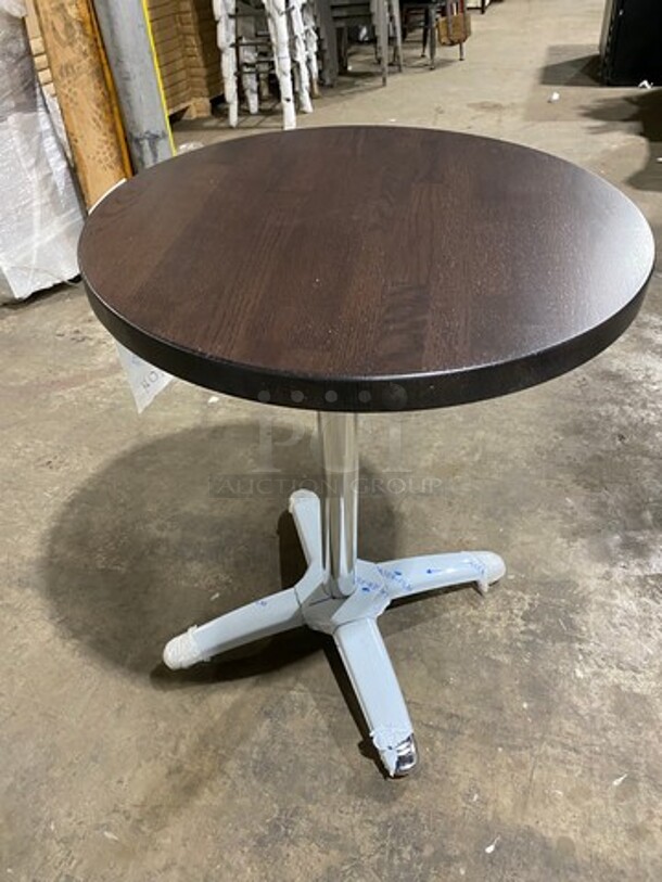 Brand New! Red Oak 24 Inch Round 1.5" Thick BUTCHER BLOCK Style Dining Table! Walnut Finish! With Polished Base!  - Image 3 of 10